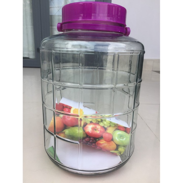 Bình thủy tinh nắp nhựa tím 12L quai xách nắp nhựa kín có lỗ thử rượu thủy tinh dầy dặn dễ vận chuyển [ RẺ VÔ ĐỊCH ]