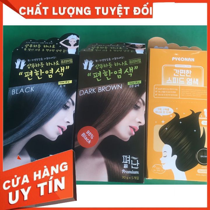 [ CHÍNH HÃNG] gói  gội nhuộm  thảo dươc PYEONAN hàn quốc 30g  , có 3 mau, đen  nâu đen nâu socola  cho ban mái tóc như ý