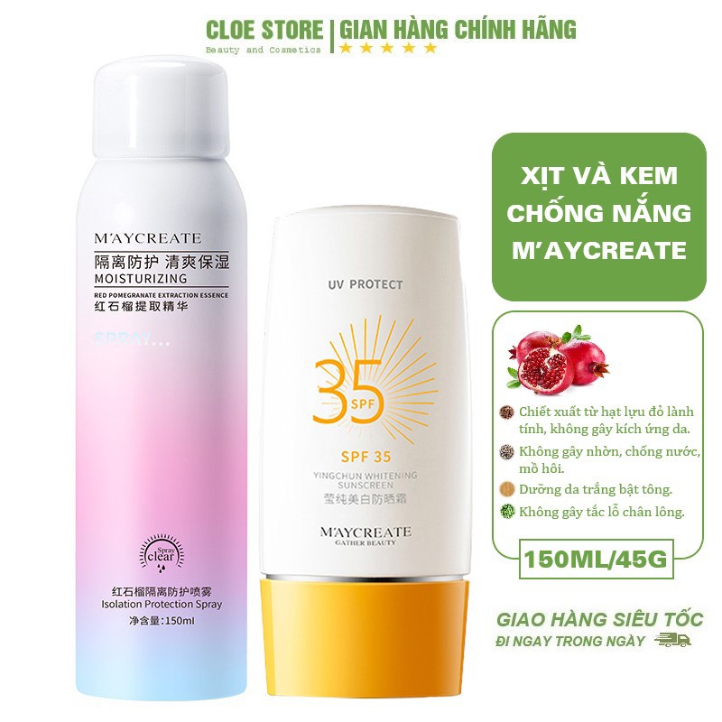 [Hàng loại 1] Xịt chống nắng Maycreate 150ml hàng nội địa Trung