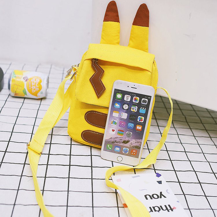Túi dạo phố dễ thương vải nữ đeo chéo vai hình Pikachu chất liệu vải bố thiết kế nhỏ xinh tiện dụng phong cách