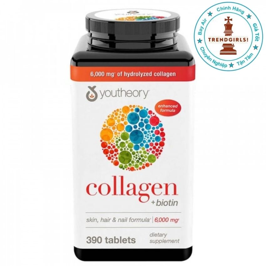 Viên uống Collagen và Biotin Youtheory của Mỹ 390 viên giúp làm đẹp da, dưỡng tóc và cải thiện sức khoẻ