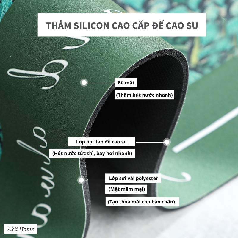 Thảm chùi chân silicon thấm nước, họa tiết Garden sơn dầu, mặt đế cao su chống trơn trượt cao cấp Akii Home T24