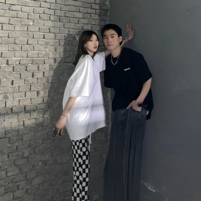 Áo Thun 100% Cotton Nguyên Chất Ngắn Tay In Họa Tiết Bàn Cờ Phong Cách Hàn Quốc Cho Cặp Đôi