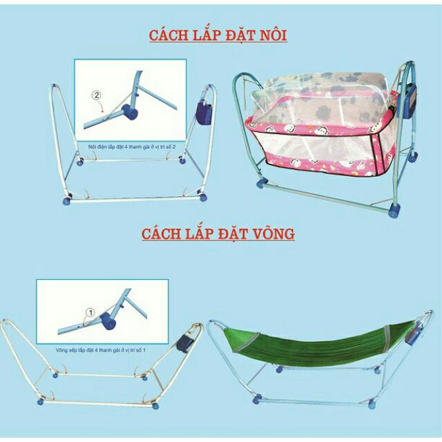  Nôi điện võng xếp Đại Vĩ đa năng 2in1 kèm màn + võng