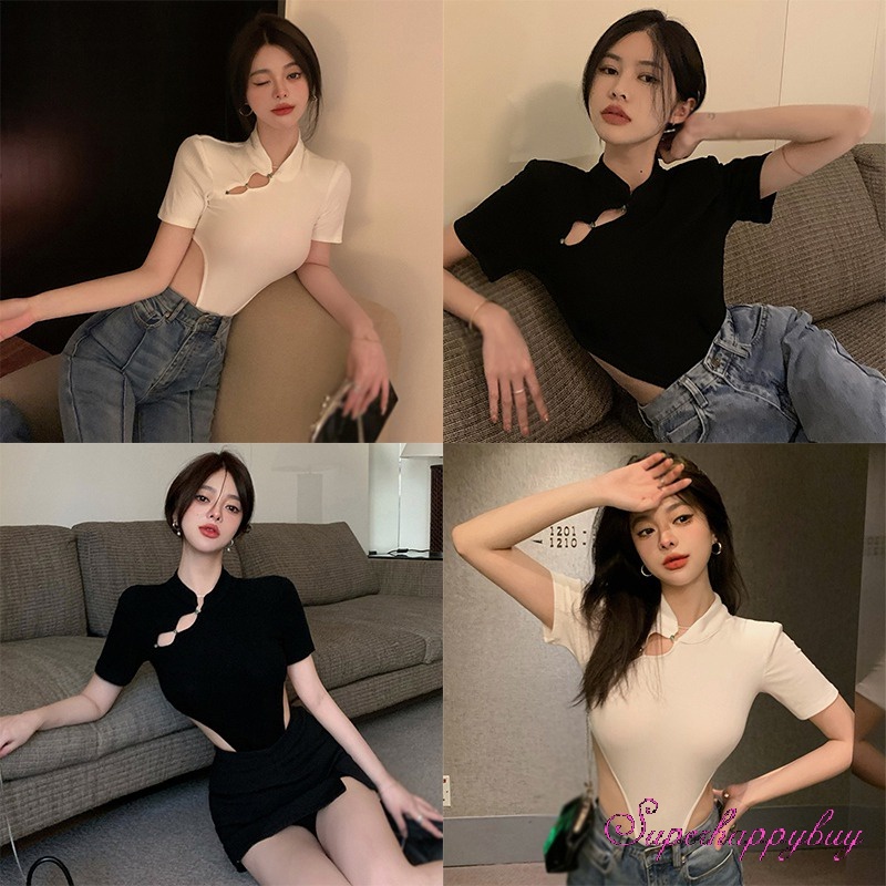 Áo liền quần Tay Ngắn Thiết Kế Khoét Quyến Rũ