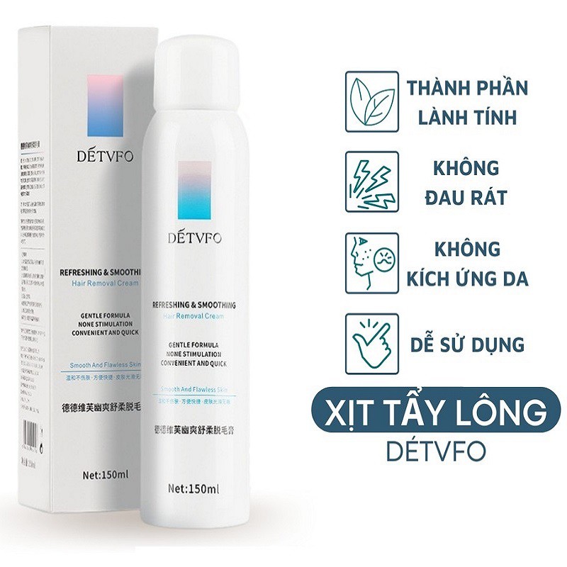 Kem tẩy lông nách, chân, tay DETVFO 150ml dạng xịt tạo bọt nano không đau rát