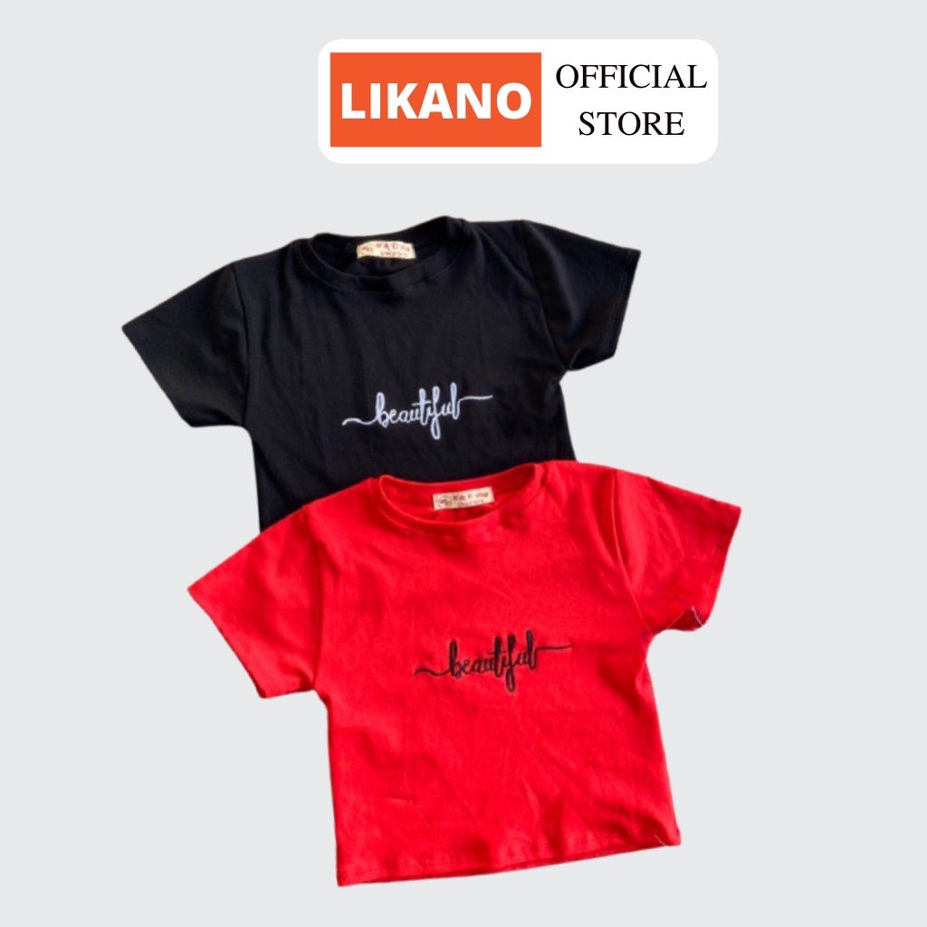 Áo croptop thêu chữ thun cotton 6 màu loại xịn LIKANO CRT21