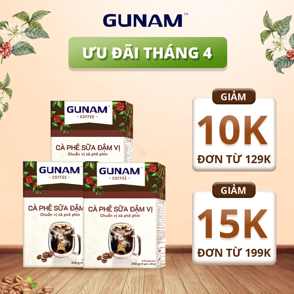 Combo 3 hộp cà phê hòa tan GUNAM đậm vị cà phê (hộp 10 gói x 20g)