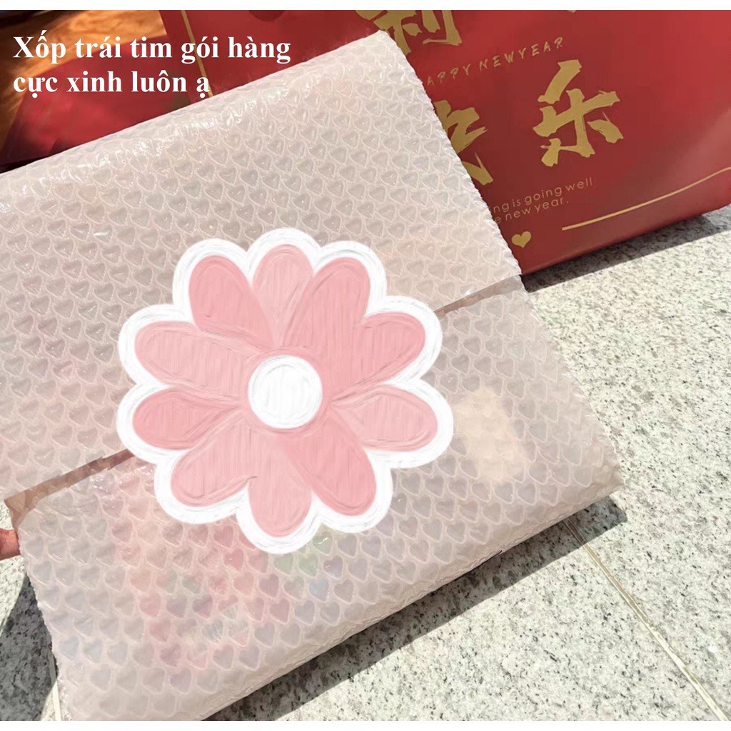 [Bán nguyên cuộn] Bóng khí chống sốc hình trái tim màu hồng