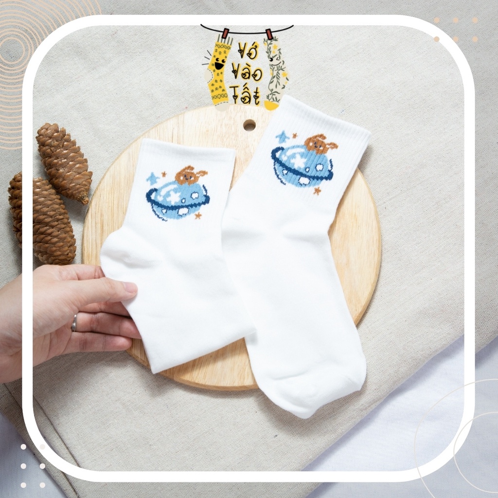 TẤT VỚ TRẮNG CỔ CAO UNISEX HÌNH GẤU HOẠT HÌNH