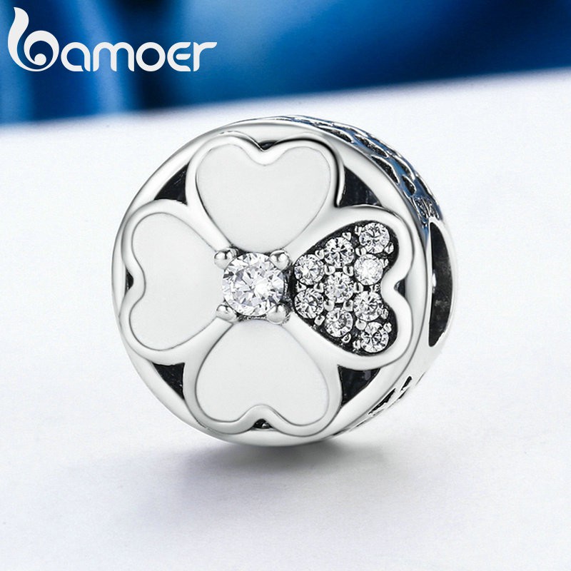 Hạt phụ kiện Bamoer kiểu cỏ bốn lá tinh tế để làm đồ trang sức thủ công