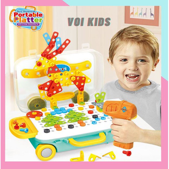 BỘ KỸ SƯ NHÍ LẮP RÁP - MÁY KHOAN ĐIỆN XẾP HÌNH KHỐI XÂY DỰNG THỰC HÌNH BẮT VÍT ĐAI ỐC KẾT HỢP THÁO RỜI_ TRÊN 18 THÁNG