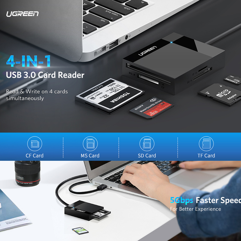 UGREEN Đầu Đọc Thẻ Nhớ Usb 3.0 Đa Năng 4 Trong 1