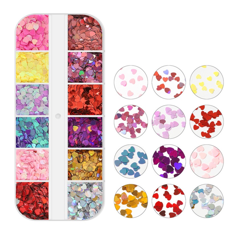 Hộp Kim Tuyến Trái Tim Nhiều Màu Sắc Trang Trí Móng Tay