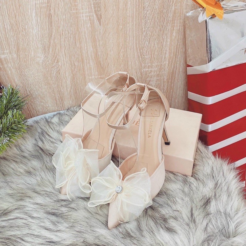 GIÀY CAO GÓT BÍT MŨI ĐÍNH NƠ SIÊU ĐẸP GÓT NHỌN 7P
