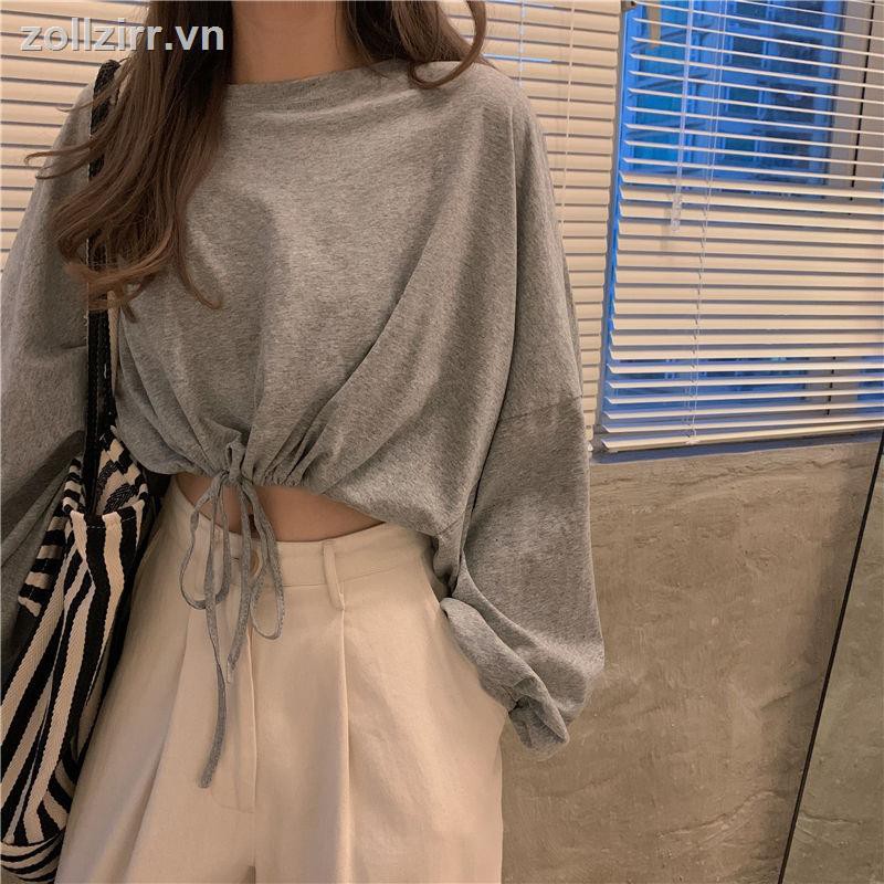 🌈Amour✨áo croptop áo kiểu áo kiểu nữ áo ống Áo Thun Tay Dài Màu Trắng Phong Cách Hàn Quốc Dành Cho Nữ