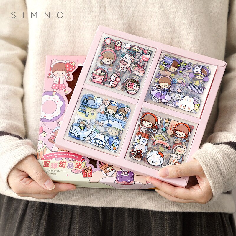 Set 100 tờ nhãn dán PET hình cô gái hoạt hình dễ thương
