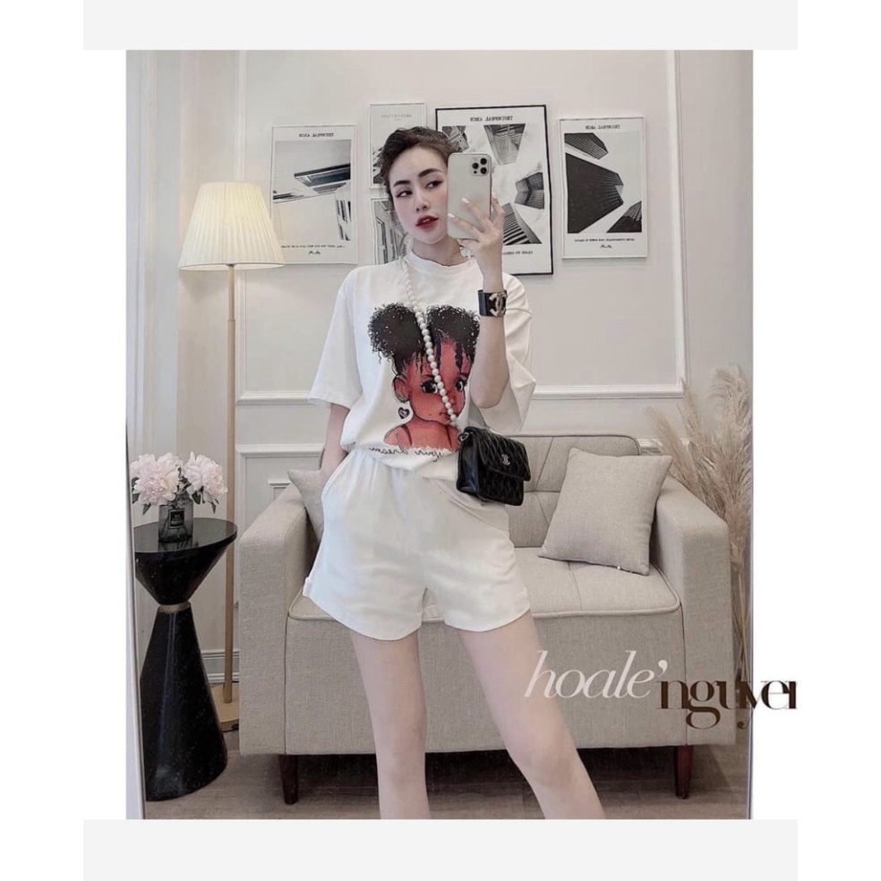 [HCM] Set bộ nữ, set đùi áo thun from rộng 60kg hoạ tiết teen chất cotton co dãn mịn mát SKUS-105