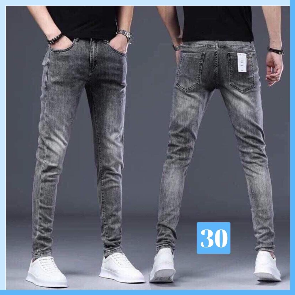 Quần jean nam xanh trắng không rách gối chất bò cao cấp co dãn 4 chiều đẹp from dáng rin skinny YuMy JM338