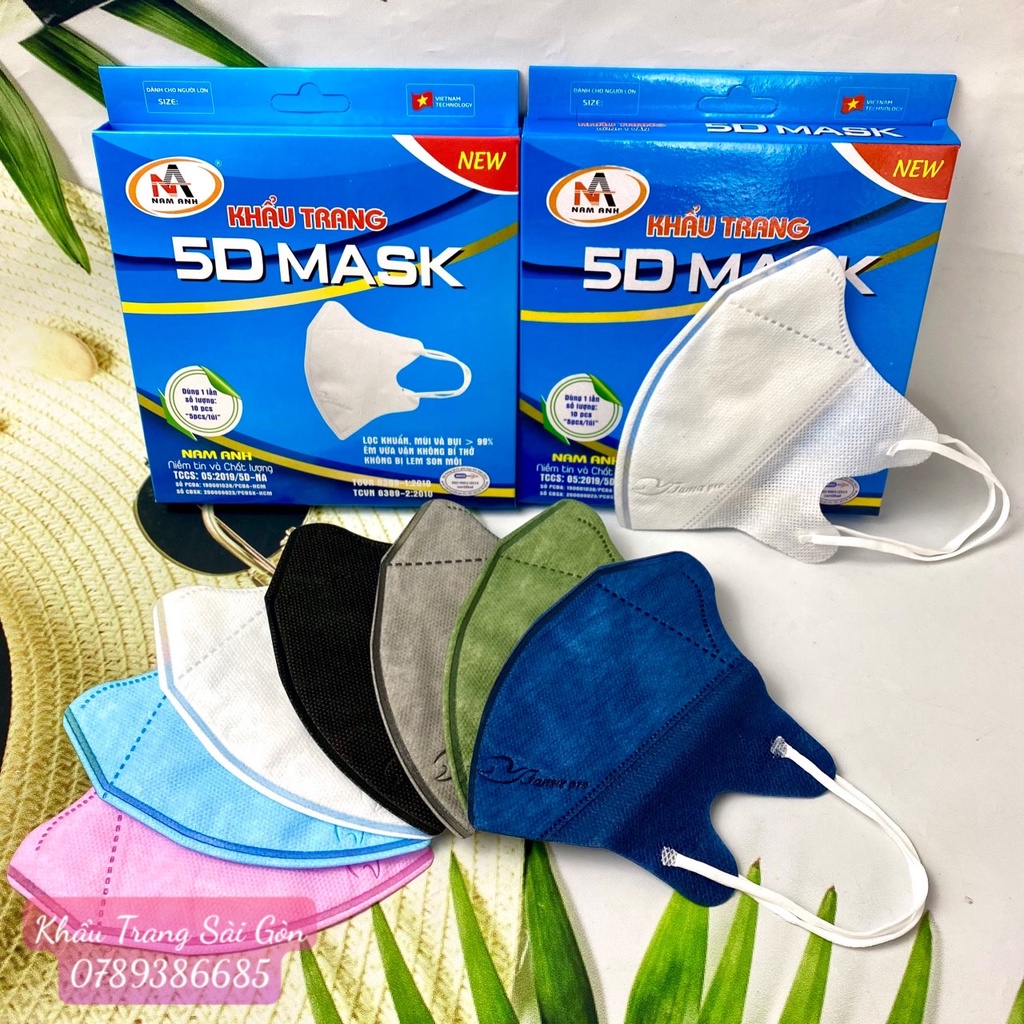 Khẩu trang FAMAPRO 5D NAM ANH Kháng Khuẩn 10 cái/ hộp Trắng, Đen Hồng, Xanh Y Tế, Xanh Rêu, Xanh Navy, Xám, Vàng Nhạt