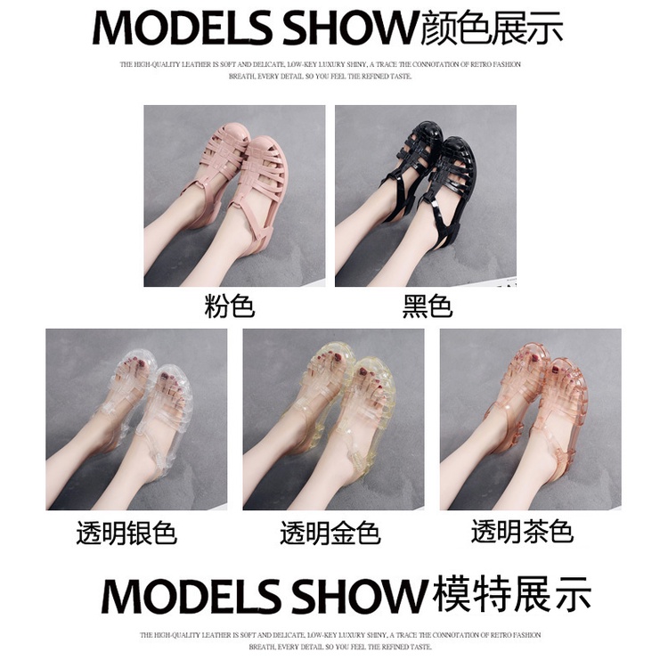 Giày Sandal Nhựa Dẻo Trong Suốt Đế Bệt Thấp Chống Trượt Chống Thấm Nước Mẫu 2021 Kiểu Công Chúa Thời Trang Mùa Hè Cho Nữ