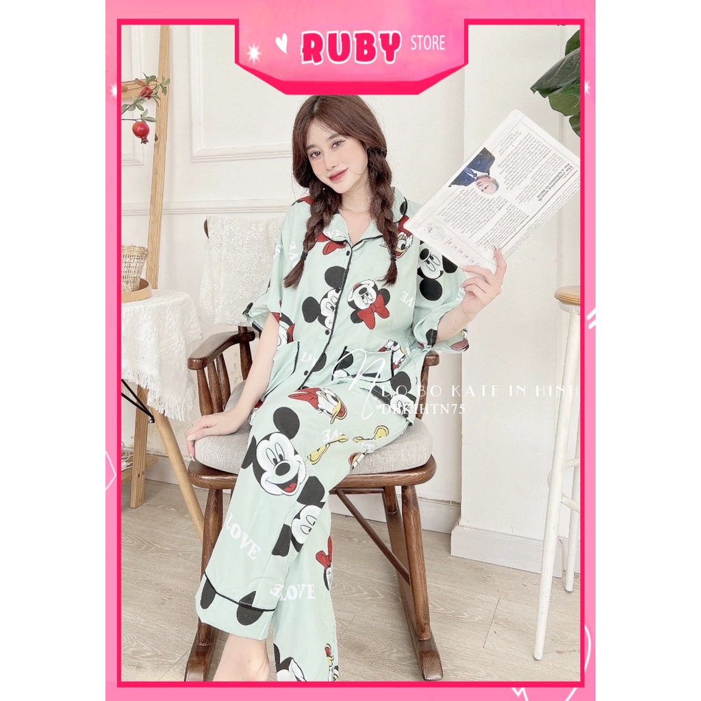 Đồ bộ tay cánh dơi phom to cho nữ mặc nhà chất kate mềm mịn in chuột in hình hoạt hình dễ thương DNKIHTN75