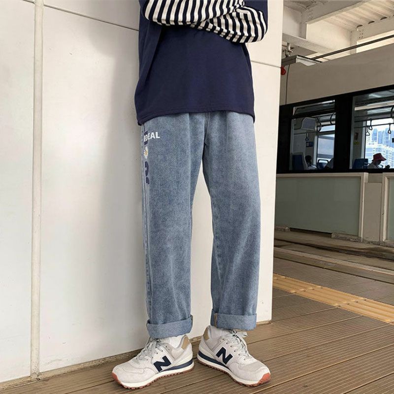 Quần Jeans Ống Rộng Hoa Cúc Nam Nữ Cạp Chun Phong Cách HIPHOP STREETWEAR Ulzzang Style dễ phối đồ