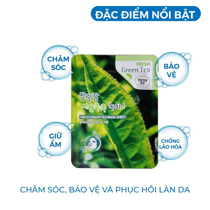 Combo 10 Túi Mặt nạ giấy - Mặt nạ dưỡng da giảm mụn chiết xuất Trà Xanh 3W Clinic Hàn Quốc 23mlx10