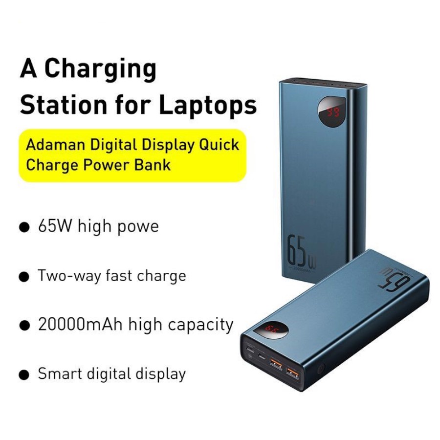Pin dự phòng sạc nhanh Baseus Adaman Metal Digital Display Quick Charge Power Bank cho Smartphone (65W, 20000mAh, QC3.0)