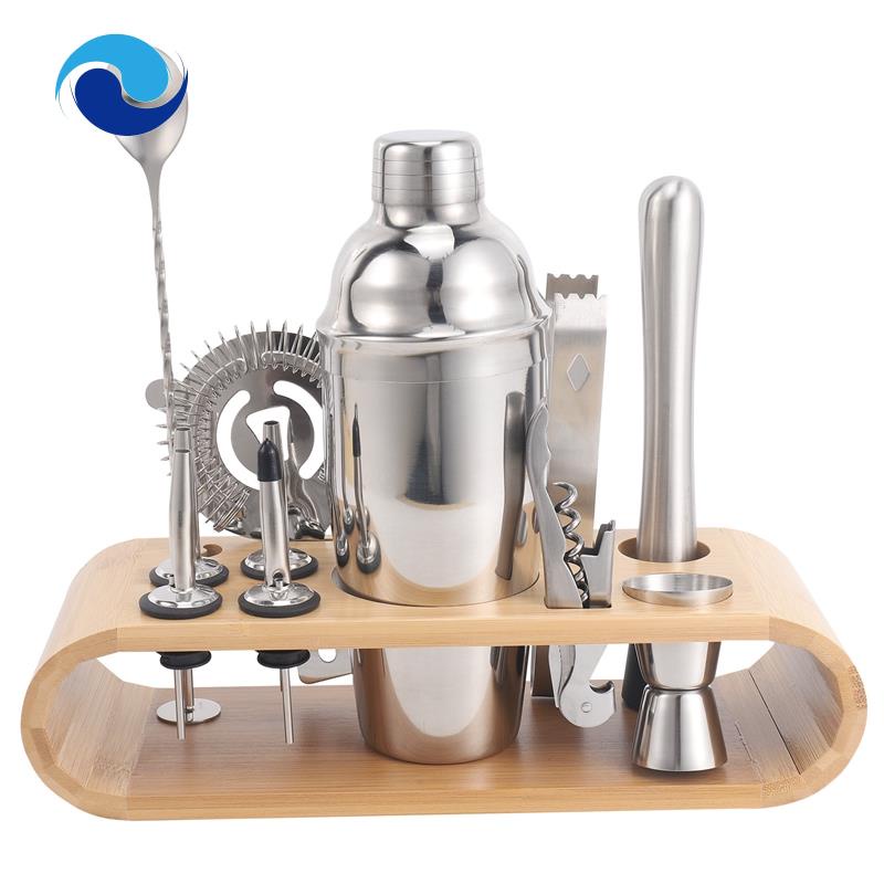 Bộ Dụng Cụ Pha Chế Cocktail 12 Món Bằng Thép Không Gỉ Kèm Giá Đỡ Tiện Lợi Dành Cho Bartender