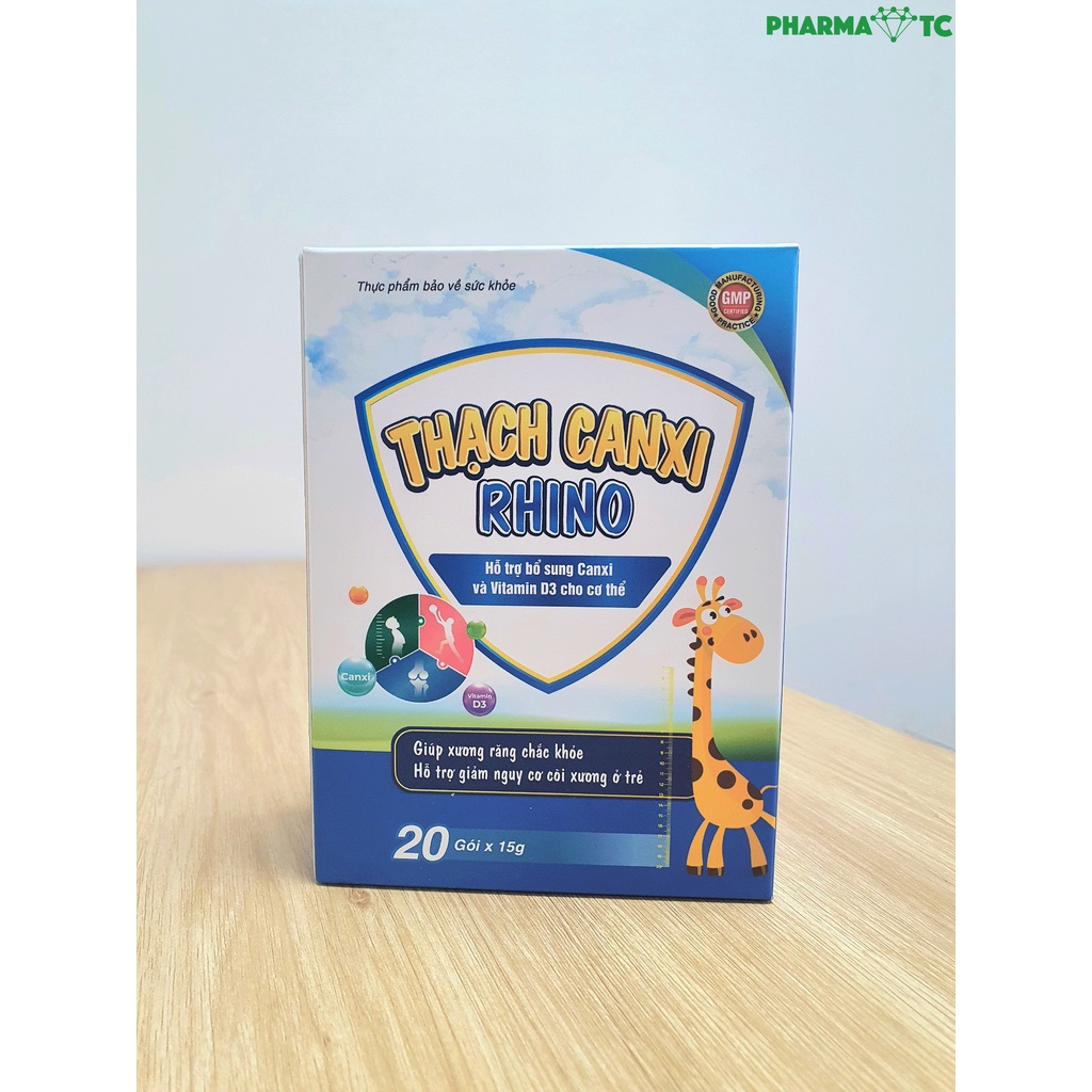 Thạch Canxi Rhino, giúp tăng chiều cao, giảm loãng xương với Vitamin D3 - Hộp 20 gói 15g - PharmaOTC