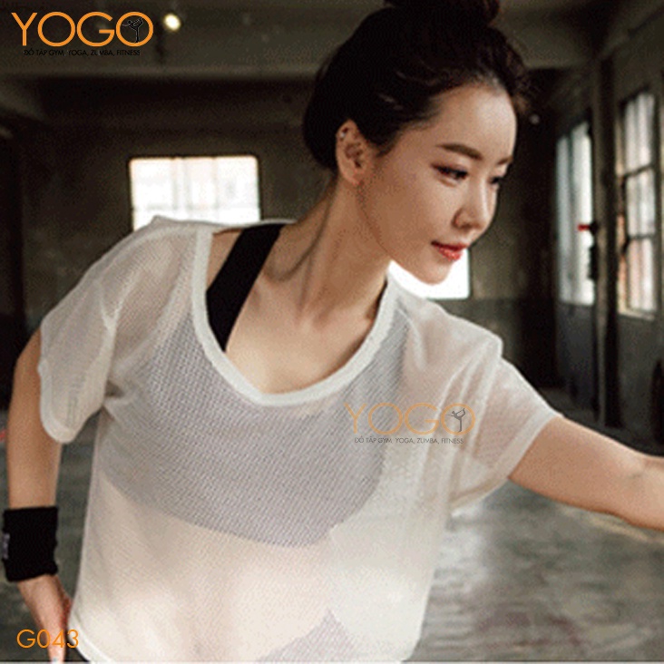 Áo lưới croptop thể thao form rộng thoáng mát kết hợp với áo bra tập gym yoga trẻ trung cá tính YOGO G043