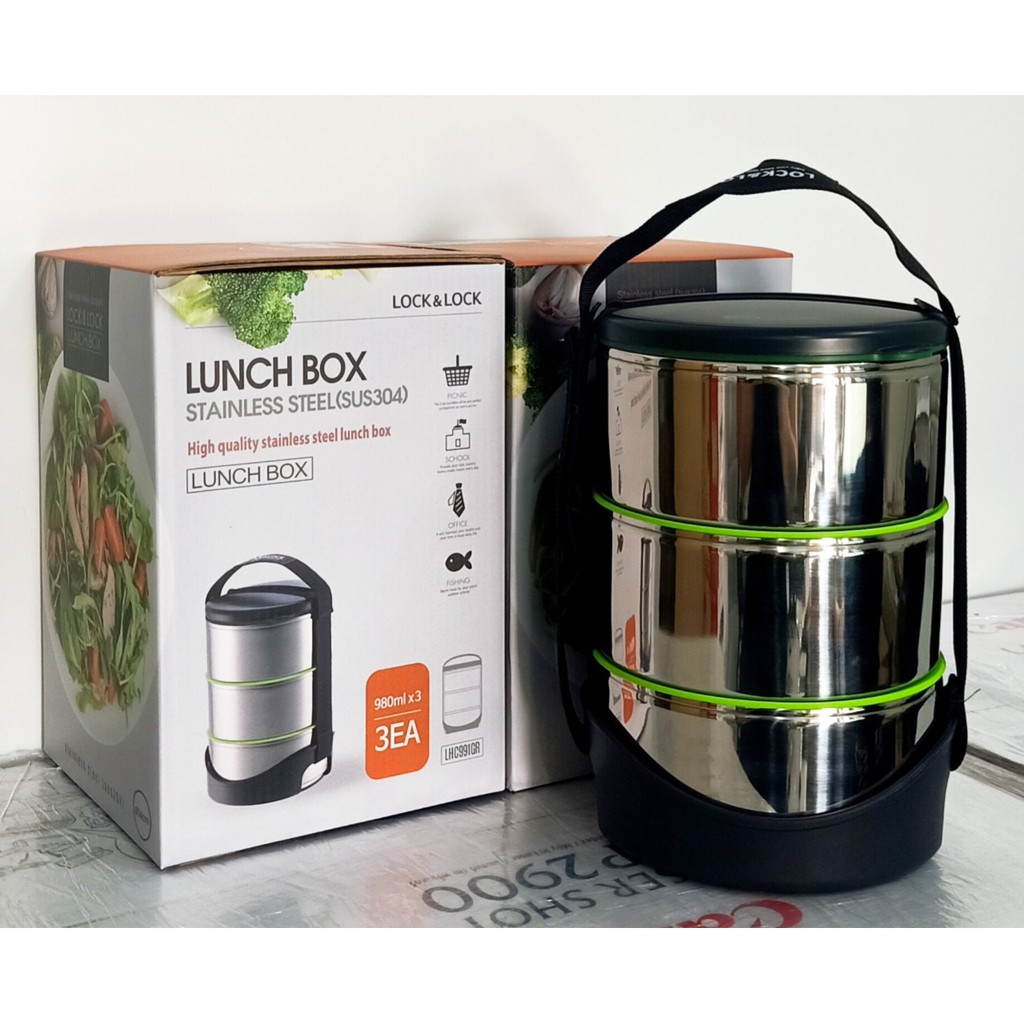 Cặp lồng cơm inox 3 tầng Lock&Lock LHC991GR 980ml