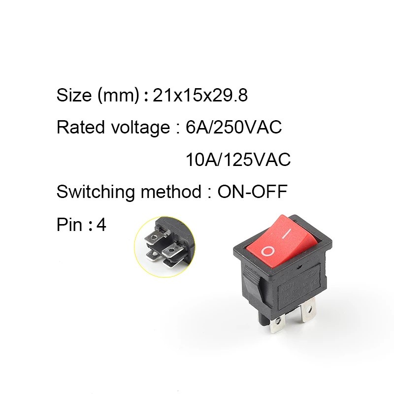 5 Công tắc bật / tắt Kcd1 4 pin 21x15mm 6A / 250V AC 10A / 125V AC