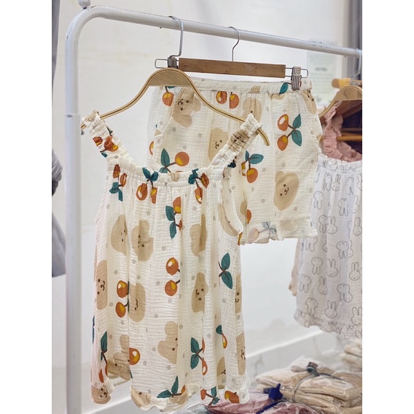 Bộ pijama hai dây chất muslin xô cao cấp form to rộng hàng thiết kế