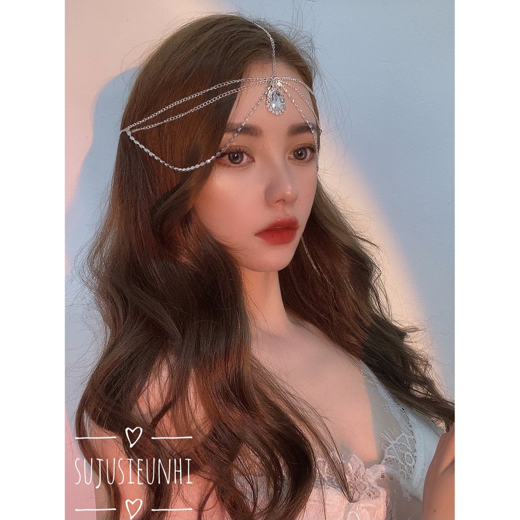 (có video) Vòng đội đầu hình giọt nước đính đá- phụ kiện trang trí tóc cosplay tiên nữ