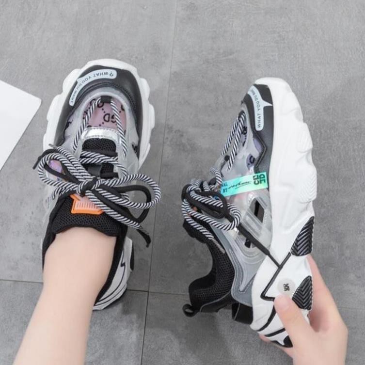 Giày Thể Thao Nữ, Giày Sneakers Thoáng Khí Hậu Sandal Độn Đế 5Cm Thời Trang Sang Chảnh Màu Đen Trắng