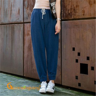 Quần jean nữ jogger màu xanh đậm kiểu quần jogger lưng thun GLQ014