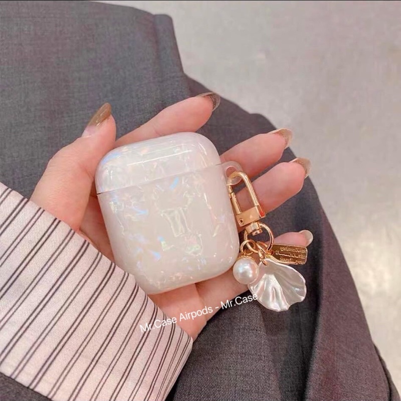 Case Airpods 1/2 /Pro Vỏ Ốp Tai Nghe Hình Ánh Xà Cừ Trăng Và Hồng Kèm Móc Khoá Xinh - Mr.Case AirPods