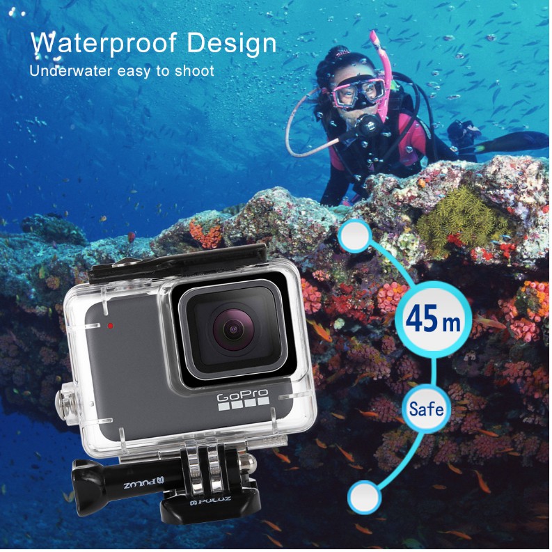 Case chống nước gopro hero 7 6 5 bằng nhựa mica trong suốt chống nước độ sâu 45m