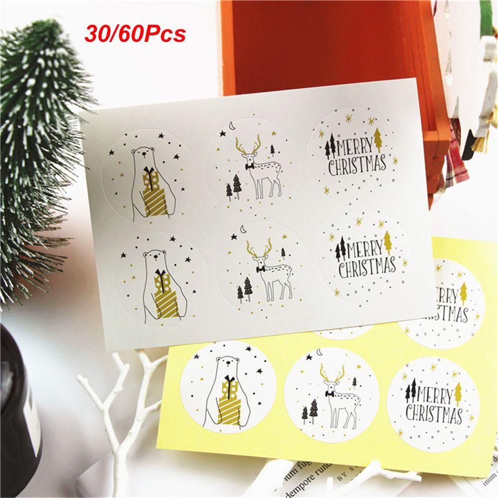 Set 30 / 60 Miếng Dán Trang Trí Hộp Quà In Chữ Merry Christmas Xinh Xắn