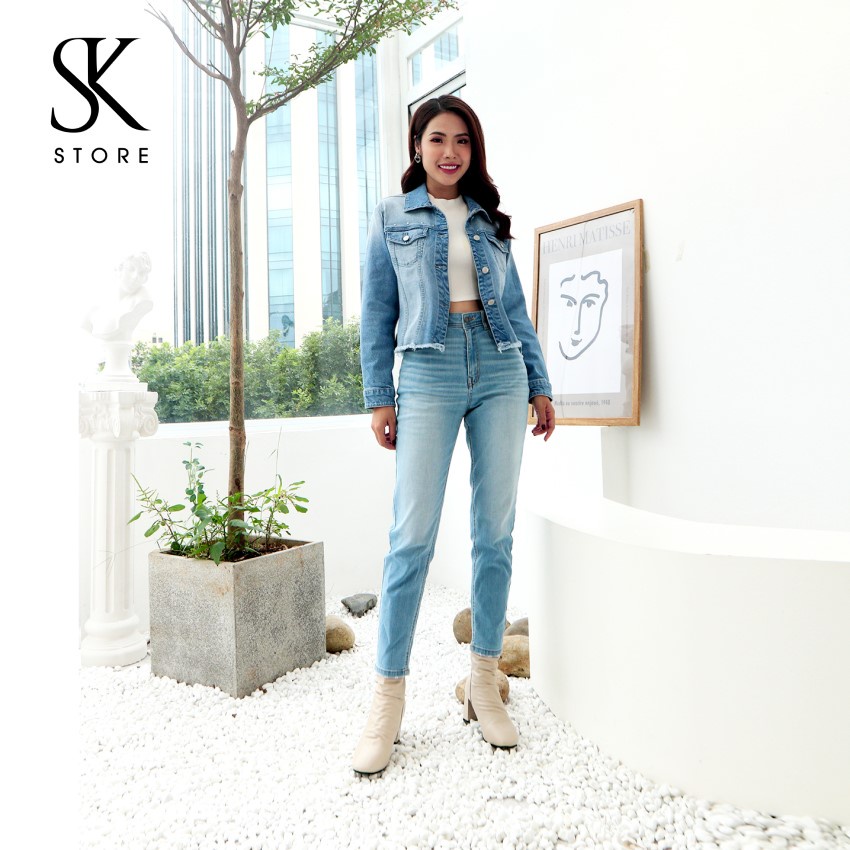 Quần Jeans Nữ SK Korea Dáng Disco Màu Xanh Nhạt Trẻ Trung DWD2113009