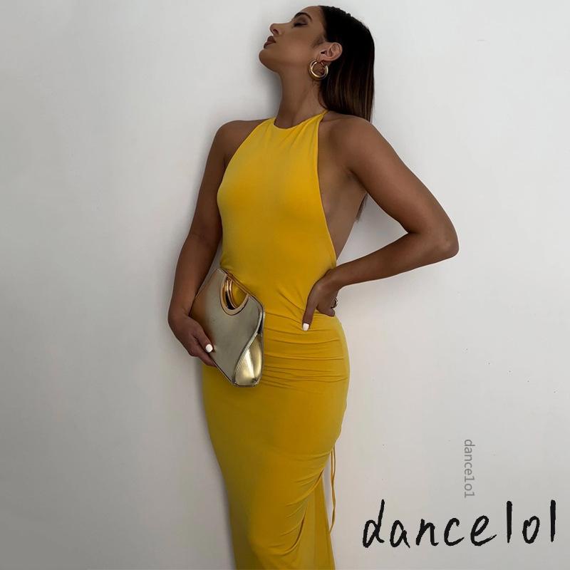 Đầm Khiêu Vũ Hở Lưng Buộc Dây Màu Trơn 1O1 Cho Nữ