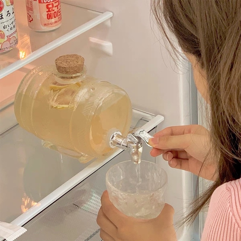 Bình nước hoa quả, bình trà thuỷ tinh có vòi dung tích 1 lít - Décor nhà Sò