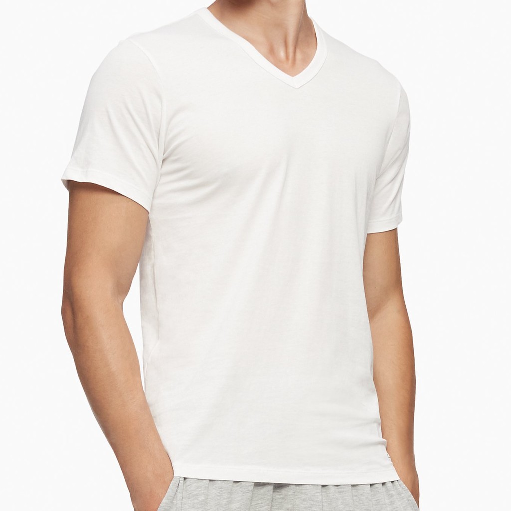 Áo lót nam Calvin Klein 100% Cotton Slim Fit 3-pack V-Neck T-shirt - White