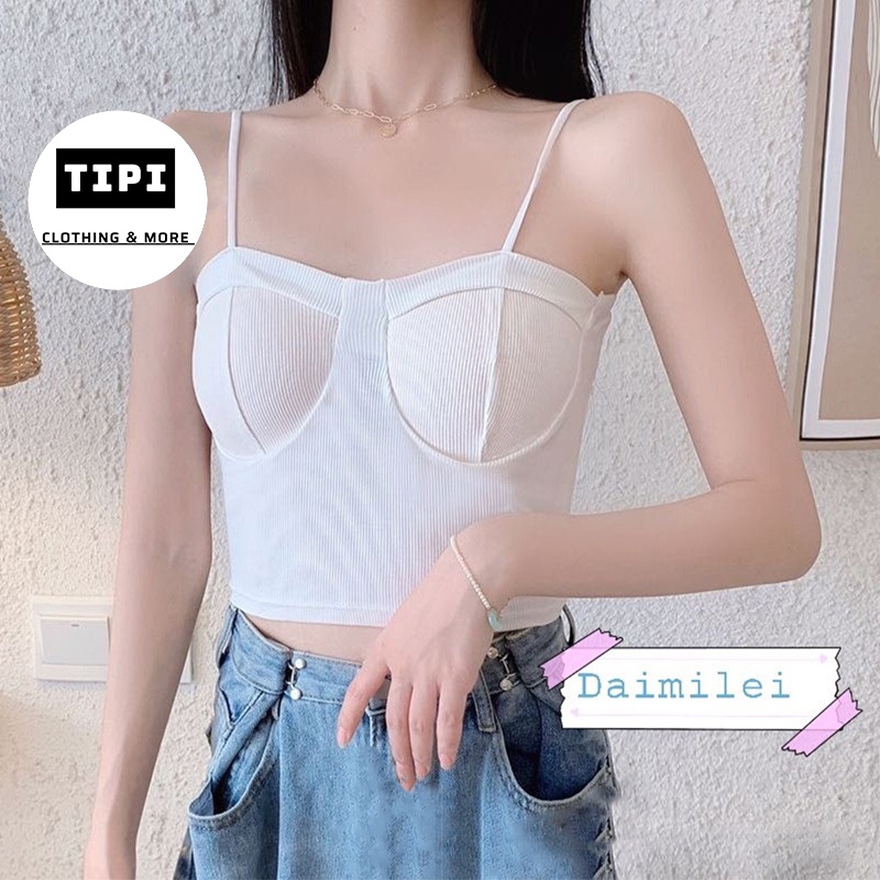 Áo lót 2 dây gân tăm dáng dài đệm ngực cố định Dami F1-06