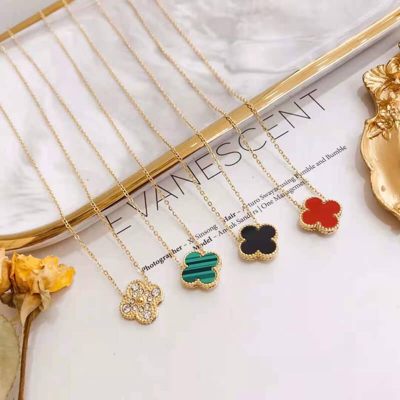 Vòng cổ/ vòng đeo tay kim cương họa tiết cỏ bốn lá phong cách Hàn Quốc đơn giản cho nữ