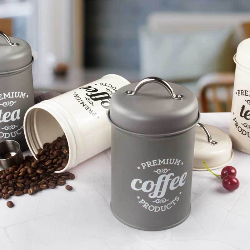 Hộp đựng cà phê/đường/trà/bánh quy/thực phẩm có nắp đậy bằng sắt rèn phong cách cổ điển
