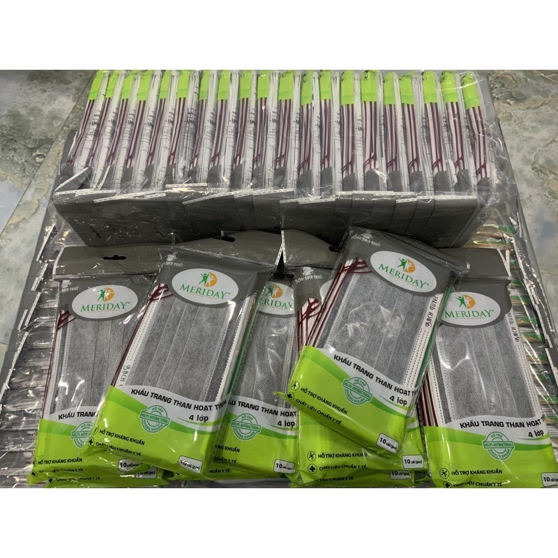Khẩu trang y tế Meriday Bạch Tuyết gói 10 cái than hoạt tính 4 lớp