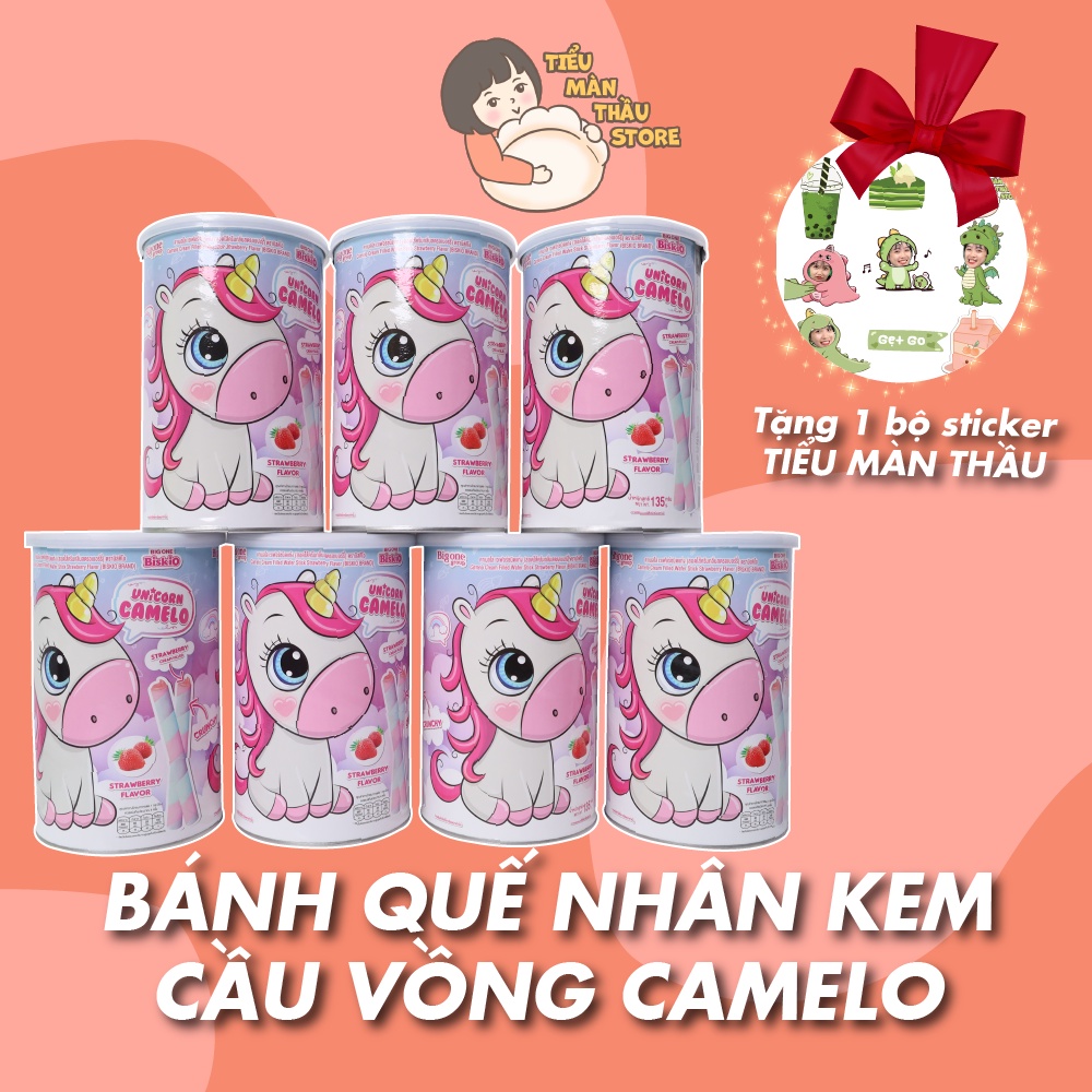 Bánh quế nhân kem cầu vồng Camelo Thái Lan, bánh ốc quế kì lân Pony vị dâu hộp 135gr - Tiểu Màn Thầu Store